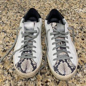 White leather P448 sneakers with snake print, size 37.